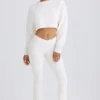 Textured Cotton Jersey Flared Trousers in White