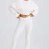Textured Cotton Jersey Flared Trousers in White