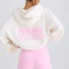 Textured Cotton Jersey Graphic Print Hoodie in White