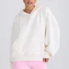 Textured Cotton Jersey Graphic Print Hoodie in White
