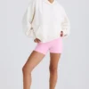 Textured Cotton Jersey Graphic Print Hoodie in White