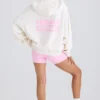 Textured Cotton Jersey Graphic Print Hoodie in White
