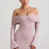 Thais Modal-Cashmere Blend Off-Shoulder Ruched Mini Dress in Taupe