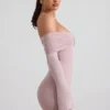 Thais Modal-Cashmere Blend Off-Shoulder Ruched Mini Dress in Taupe
