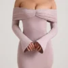 Thais Modal-Cashmere Blend Off-Shoulder Ruched Mini Dress in Taupe