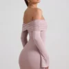 Thais Modal-Cashmere Blend Off-Shoulder Ruched Mini Dress in Taupe