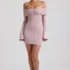 Thais Modal-Cashmere Blend Off-Shoulder Ruched Mini Dress in Taupe