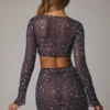 Thalassa Sheer Embellished V Waist Mini Skirt in Navy