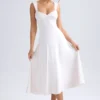 Thandie Sweetheart-Neck Ruched Midaxi Dress in Ivory