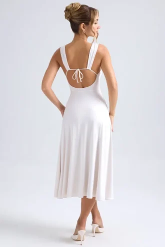 Thandie Sweetheart-Neck Ruched Midaxi Dress in Ivory