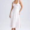 Thandie Sweetheart-Neck Ruched Midaxi Dress in Ivory