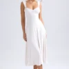 Thandie Sweetheart-Neck Ruched Midaxi Dress in Ivory