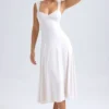 Thandie Sweetheart-Neck Ruched Midaxi Dress in Ivory