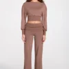 Thea Modal Low-Rise Straight-Leg Trousers in Mocha