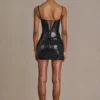 Theodora Premium Sequin Lace Corset Mini Dress in Black