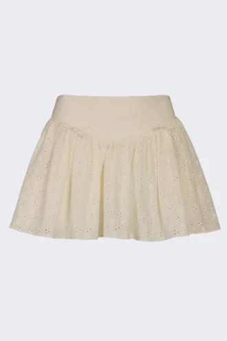 Thia Bow-Detail Broderie Anglaise Mini Skirt in Ivory