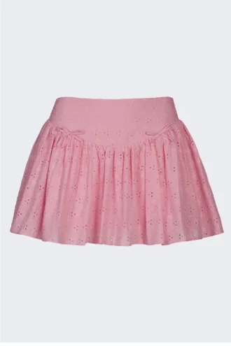 Thia Bow-Detail Broderie Anglaise Mini Skirt in Soft Pink