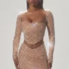 Thora Embellished Asymmetric Crop Top in Almond
