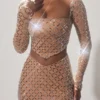Thora Embellished Asymmetric Crop Top in Almond