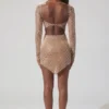 Thora Embellished Asymmetric Crop Top in Almond