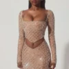 Thora Embellished Asymmetric Crop Top in Almond