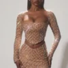 Thora Embellished Asymmetric Crop Top in Almond