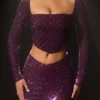 Thora Embellished Asymmetric Crop Top in Deep Purple