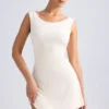 Tigen Off-Shoulder Cowl-Back A-Line Mini Dress in Ivory