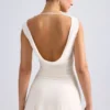 Tigen Off-Shoulder Cowl-Back A-Line Mini Dress in Ivory