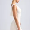 Tigen Off-Shoulder Cowl-Back A-Line Mini Dress in Ivory