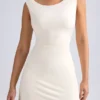 Tigen Off-Shoulder Cowl-Back A-Line Mini Dress in Ivory