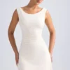 Tigen Off-Shoulder Cowl-Back A-Line Mini Dress in Ivory