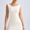 Tigen Off-Shoulder Cowl-Back A-Line Mini Dress in Ivory