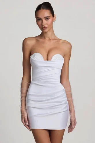 Tirza Ruched Corset Mini Dress in White