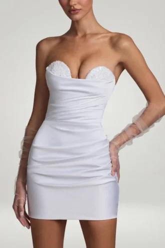 Tirza Ruched Corset Mini Dress in White
