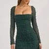 Tivoli Embellished Cowl-Neck Draped Mini Dress in Emerald Green