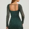 Tivoli Embellished Cowl-Neck Draped Mini Dress in Emerald Green