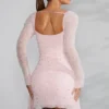 Tivoli Long Sleeve Embellished Cowl Neck Mini Dress in Blush