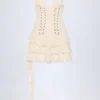 Toren Lace-Up Ruffled Tiered Mini Dress in Ivory