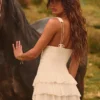 Toren Lace-Up Ruffled Tiered Mini Dress in Ivory