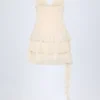 Toren Lace-Up Ruffled Tiered Mini Dress in Ivory