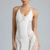 Tori Embellished Halterneck Mini Dress in Ivory