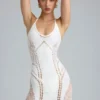 Tori Embellished Halterneck Mini Dress in Ivory