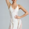 Tori Embellished Halterneck Mini Dress in Ivory