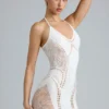 Tori Embellished Halterneck Mini Dress in Ivory