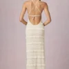 Tove Ruffled Backless Halterneck Maxi Dress in Ivory