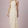 Tove Ruffled Backless Halterneck Maxi Dress in Ivory
