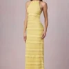 Tove Ruffled Backless Halterneck Maxi Dress in Lemon Yellow