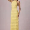 Tove Ruffled Backless Halterneck Maxi Dress in Lemon Yellow