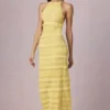 Tove Ruffled Backless Halterneck Maxi Dress in Lemon Yellow
